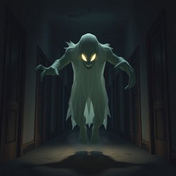 A tall, shadowy creature with elongated arms and glowing eyes, inspired by the character Rush from Roblox DOORS
