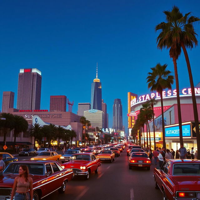 A vibrant and nostalgic view of Los Angeles in 1992, capturing the essence of the city during this era