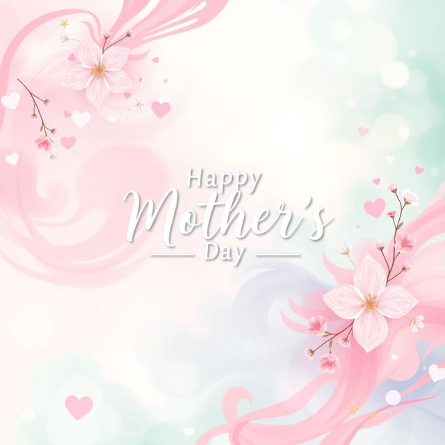 A vibrant and creative abstract background for a Mother's Day stage, featuring swirling pastel colors like soft pink, lavender, mint green, and sky blue