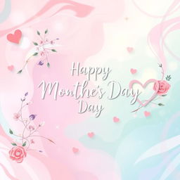 A vibrant and creative abstract background for a Mother's Day stage, featuring swirling pastel colors like soft pink, lavender, mint green, and sky blue