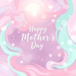 A vibrant and creative abstract background for a Mother's Day stage, featuring swirling pastel colors like soft pink, lavender, mint green, and sky blue