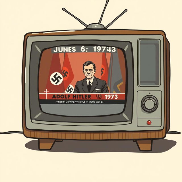 An evocative illustration of an old television set from the 1970s displaying a news broadcast from June 6, 1973