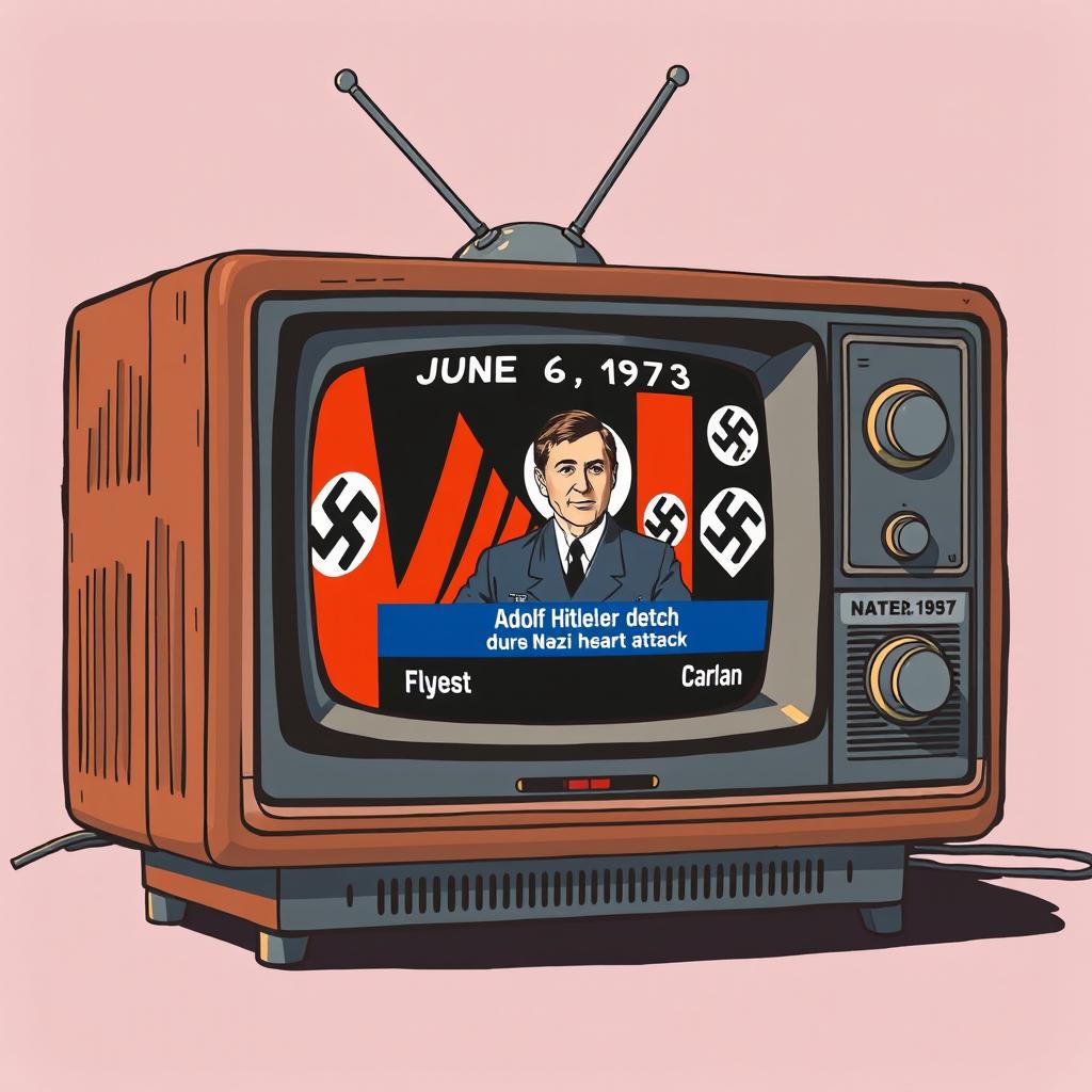 An evocative illustration of an old television set from the 1970s displaying a news broadcast from June 6, 1973