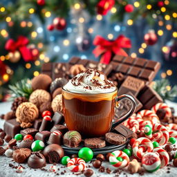 A large, story-sized Christmas poster celebrating the festive joy of chocolate, coffee, and candy
