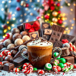 A large, story-sized Christmas poster celebrating the festive joy of chocolate, coffee, and candy