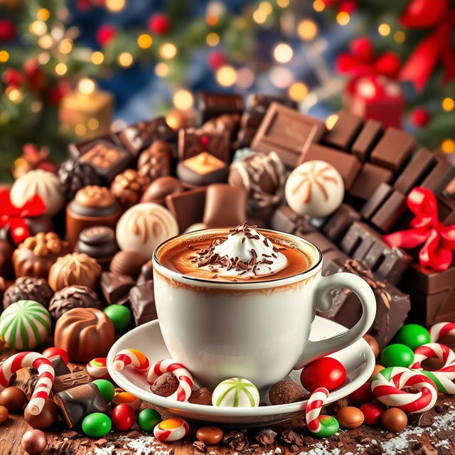 A large, story-sized Christmas poster celebrating the festive joy of chocolate, coffee, and candy