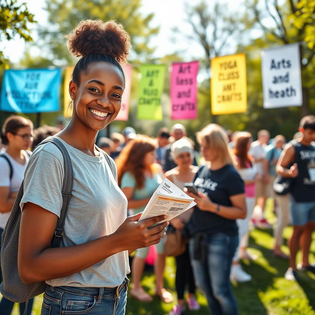 An uplifting and inspiring scene depicting addiction prevention, showcasing a diverse group of people engaged in a community event