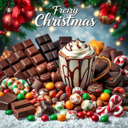 A festive Christmas poster filled with a delightful assortment of chocolate, coffee, and candy