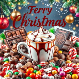 A festive Christmas poster filled with a delightful assortment of chocolate, coffee, and candy