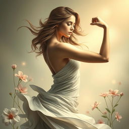 A stunning artistic interpretation of a female figure representing strength and elegance, inspired by graceful movement and natural beauty