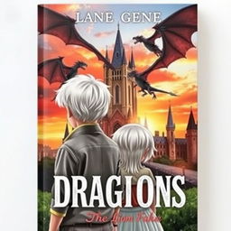 A book cover featuring two siblings with white hair, a boy and a girl, standing back to back