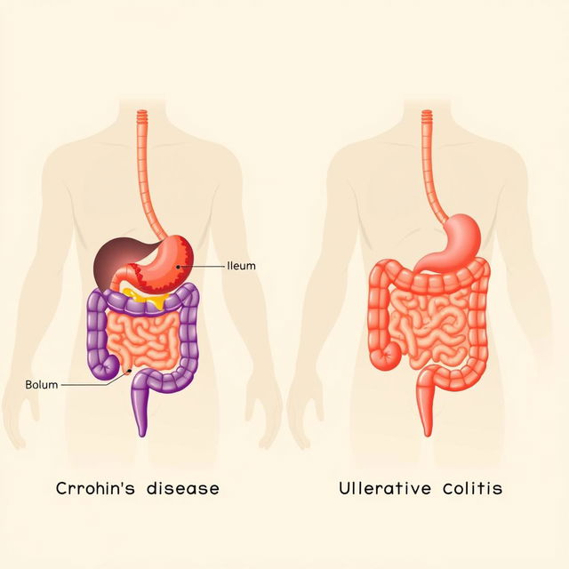 An informative illustration displaying two human digestive systems side by side