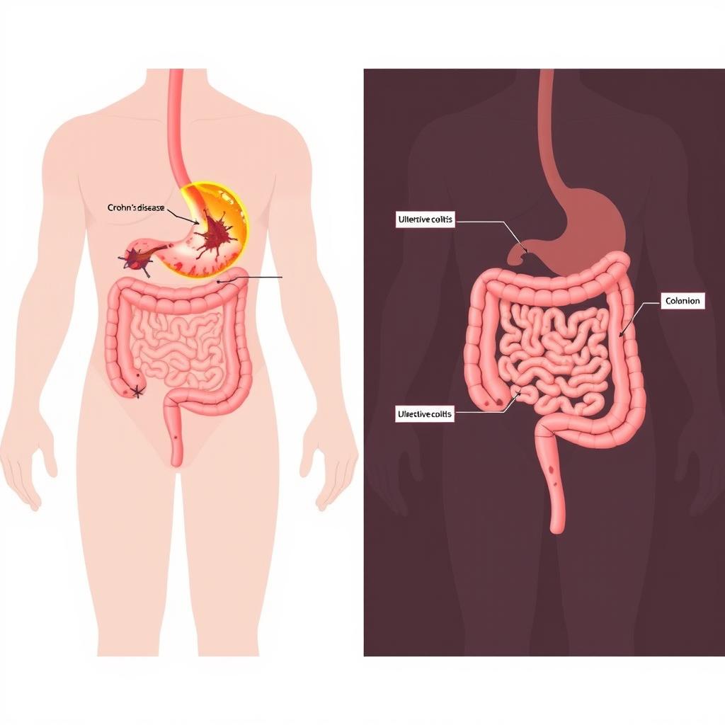 An informative illustration displaying two human digestive systems side by side