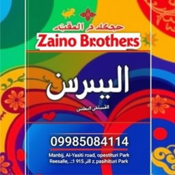 A colorful and eye-catching book cover for a book titled 'Zaino Brothers' printed in Arabic