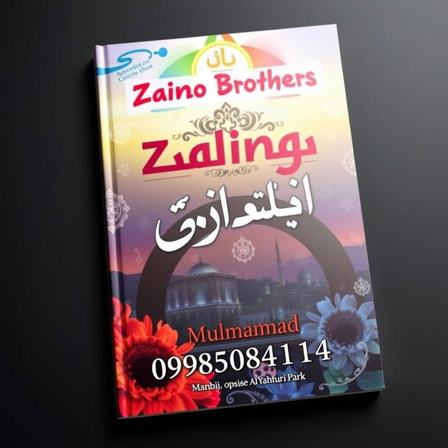 A colorful and eye-catching book cover for a book titled 'Zaino Brothers' printed in Arabic