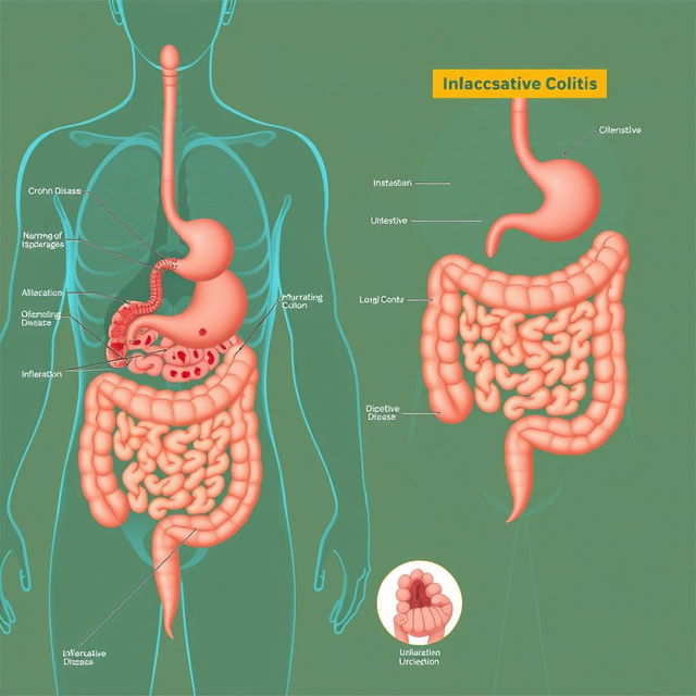 An informative medical illustration showcasing the human digestive system