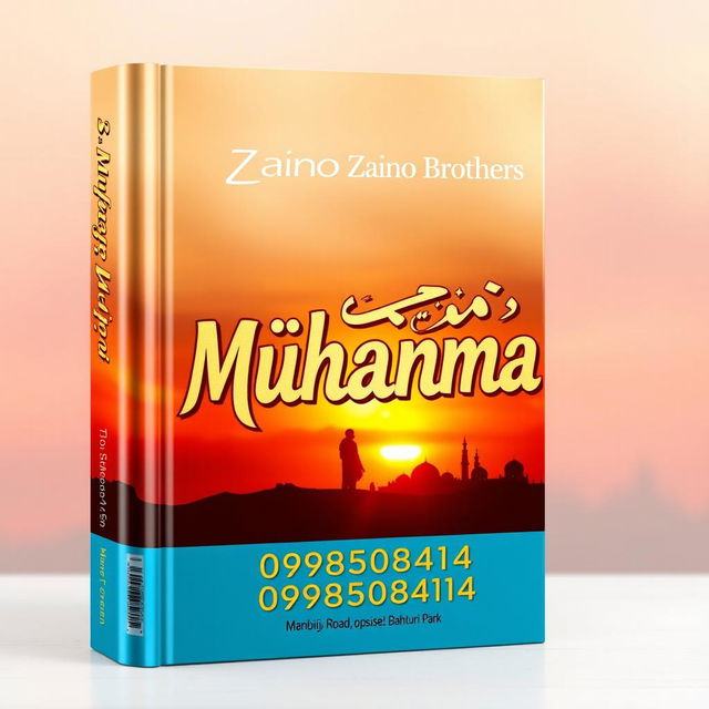 A vibrant and eye-catching book cover designed for the Zaino Brothers, prominently featuring the name 'Muhammad' in bold and attractive typography