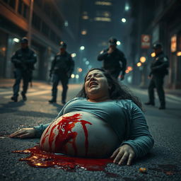 A dramatic scene depicting a surreal and intense moment in a gritty urban environment