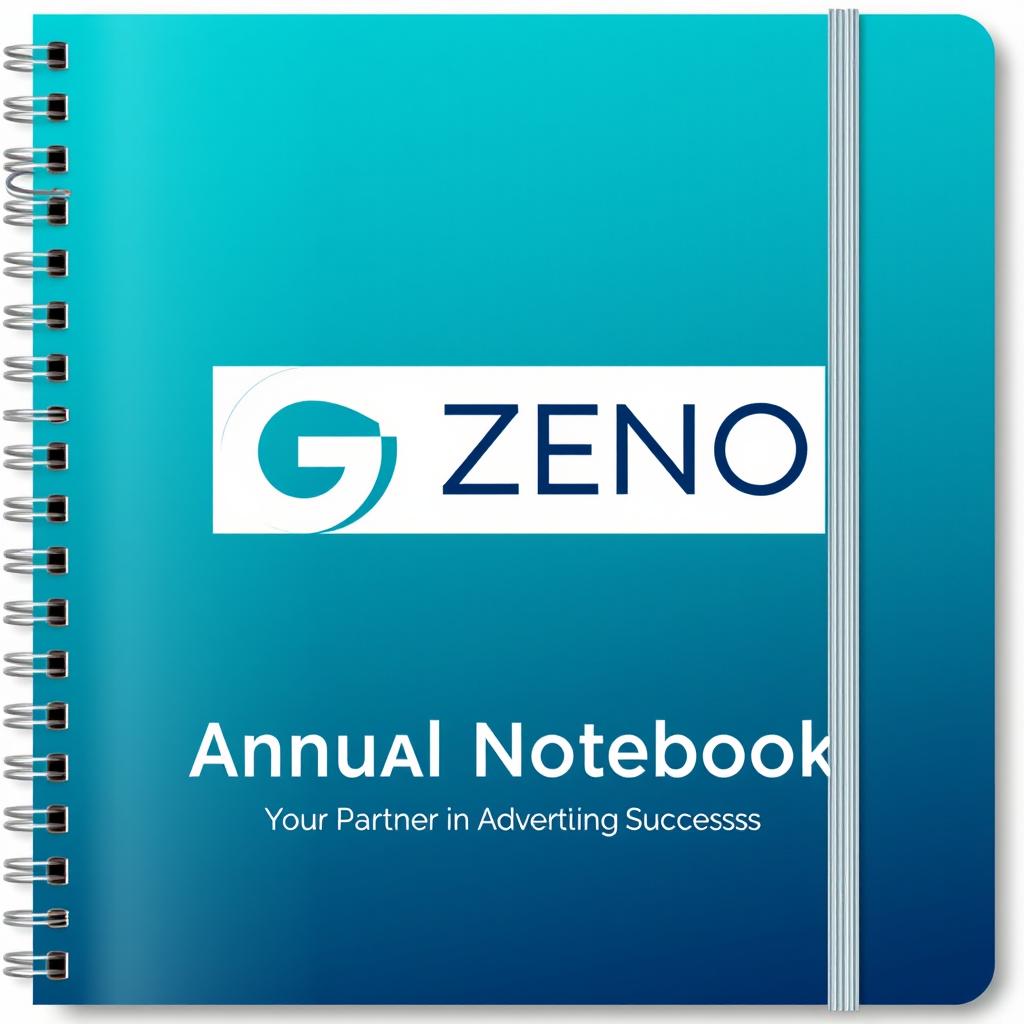 A sleek and modern cover design for an annual notebook created by the Zeno Group, tailored for advertising services