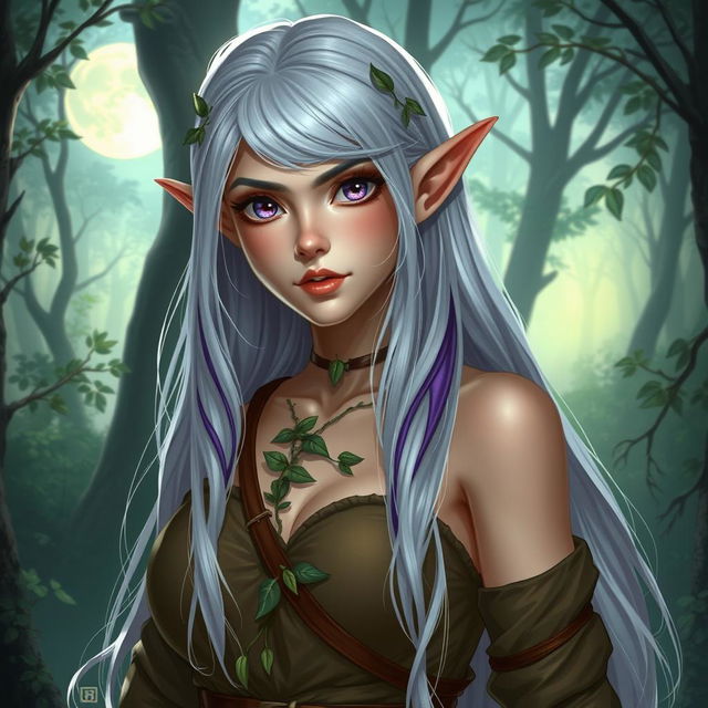 A captivating half-elf druid named Xyreth, standing at 1