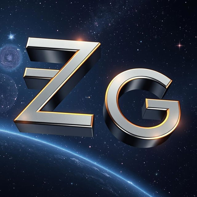 A professional and realistic depiction of the letters 'ZG' floating in a cosmic space environment