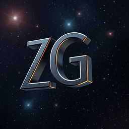 A professional and realistic depiction of the letters 'ZG' floating in a cosmic space environment