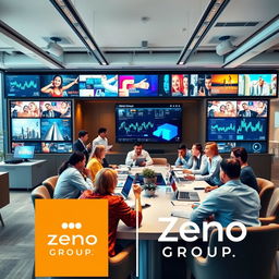 A modern and sleek office environment showcasing Zeno Group, an advertising agency