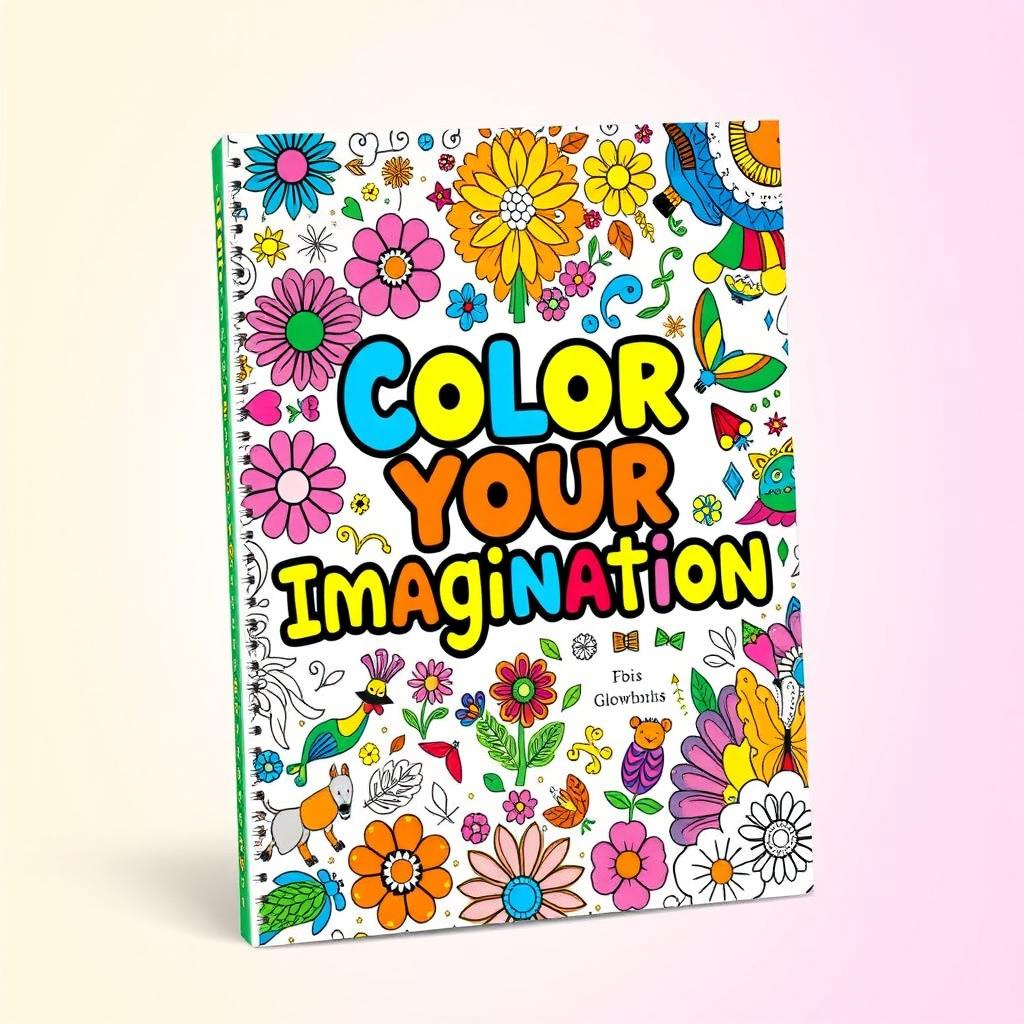 A vibrant and inviting book cover for a coloring book, featuring intricate and whimsical illustrations that encourage creativity