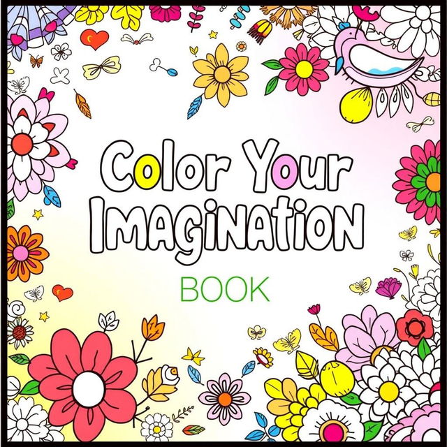 A vibrant and inviting book cover for a coloring book, featuring intricate and whimsical illustrations that encourage creativity