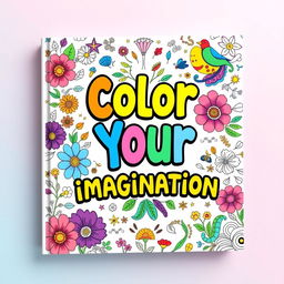 A vibrant and inviting book cover for a coloring book, featuring intricate and whimsical illustrations that encourage creativity