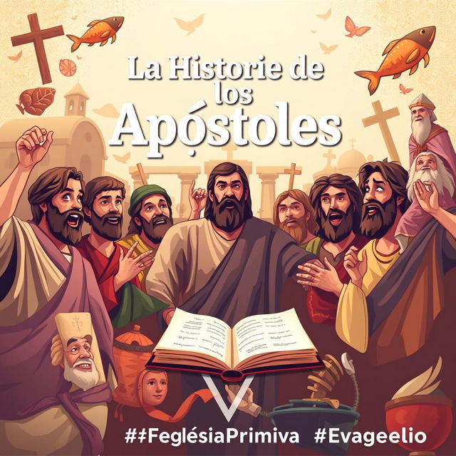 An informative and engaging video cover illustration showcasing the story of the apostles of Jesus