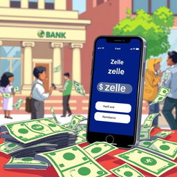 A digital illustration depicting a vibrant scene of a modern financial transaction