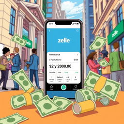 A digital illustration depicting a vibrant scene of a modern financial transaction