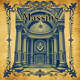A historical book cover design showcasing a Masonic lodge environment