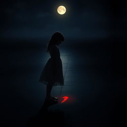 A beautiful girl and boy standing in a dark environment illuminated by soft moonlight reflecting on the flat ground