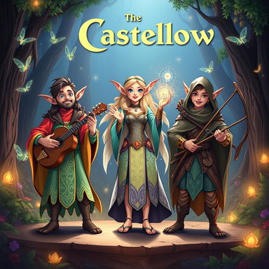 An imaginative illustration of The Castellows band, depicted as three elves inspired by Dungeons & Dragons 5E
