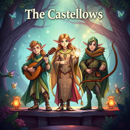 An imaginative illustration of The Castellows band, depicted as three elves inspired by Dungeons & Dragons 5E