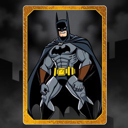 A rare black and gold trading card featuring Batman, inspired by the animation style of the 1992 Batman animated series