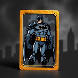 A rare black and gold trading card featuring Batman, inspired by the animation style of the 1992 Batman animated series