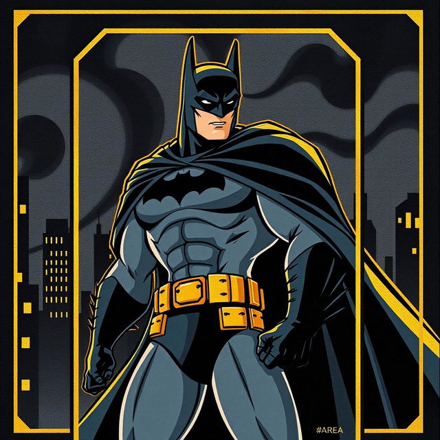 A rare black and gold trading card featuring Batman, inspired by the animation style of the 1992 Batman animated series