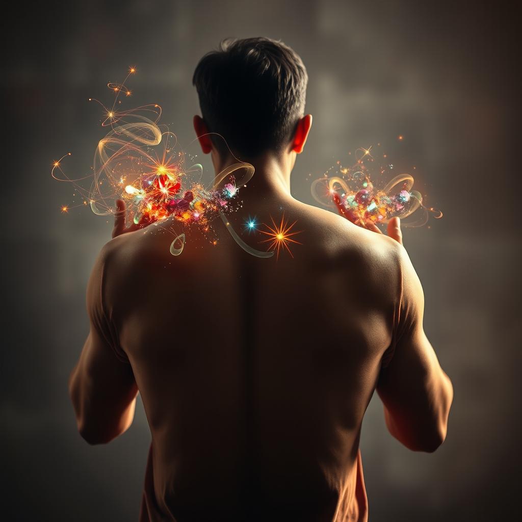 A captivating portrait of a man shown from behind, emphasizing his back