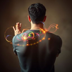 A captivating portrait of a man shown from behind, emphasizing his back