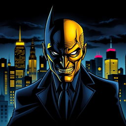 A rare black and gold card featuring Two-Face, inspired by the artistic style of the 1992 Batman animated series