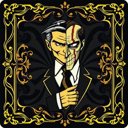 A rare black and gold playing card featuring Harvey Dent, also known as Two-Face, inspired by the animated series Batman from 1992