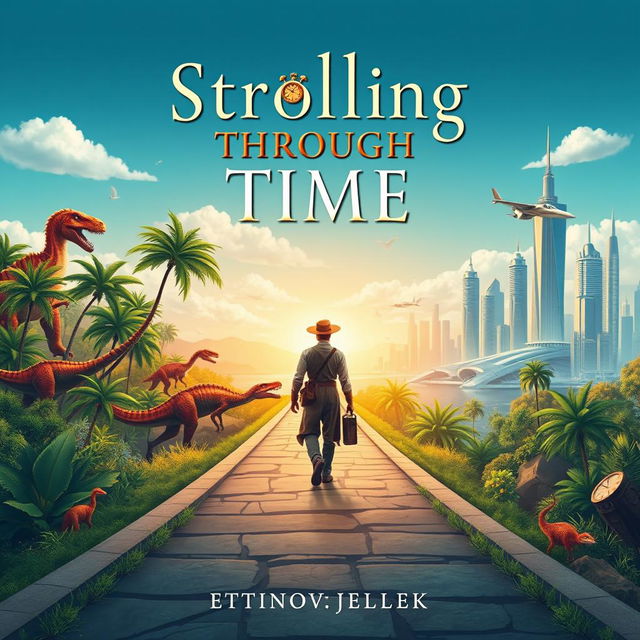 A mesmerizing book cover for a novel titled 'Strolling Through Time'