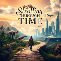 A mesmerizing book cover for a novel titled 'Strolling Through Time'