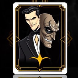 A rare black and gold card featuring Harvey Dent as Two-Face, inspired by the animated series Batman (1992)