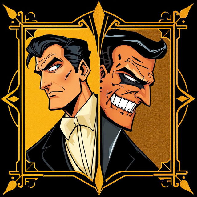 A rare black and gold card featuring Harvey Dent as Two-Face, inspired by the animated series Batman (1992)