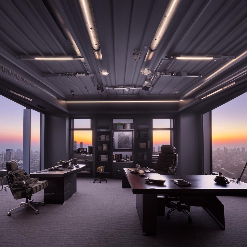 A penthouse office space furnished in the style of a SWAT commander's office, inspired by architectural details in the given link.