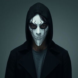 A 23-year-old Japanese man shrouded in mystery, wearing a hood that conceals his medium-length jet-black hair